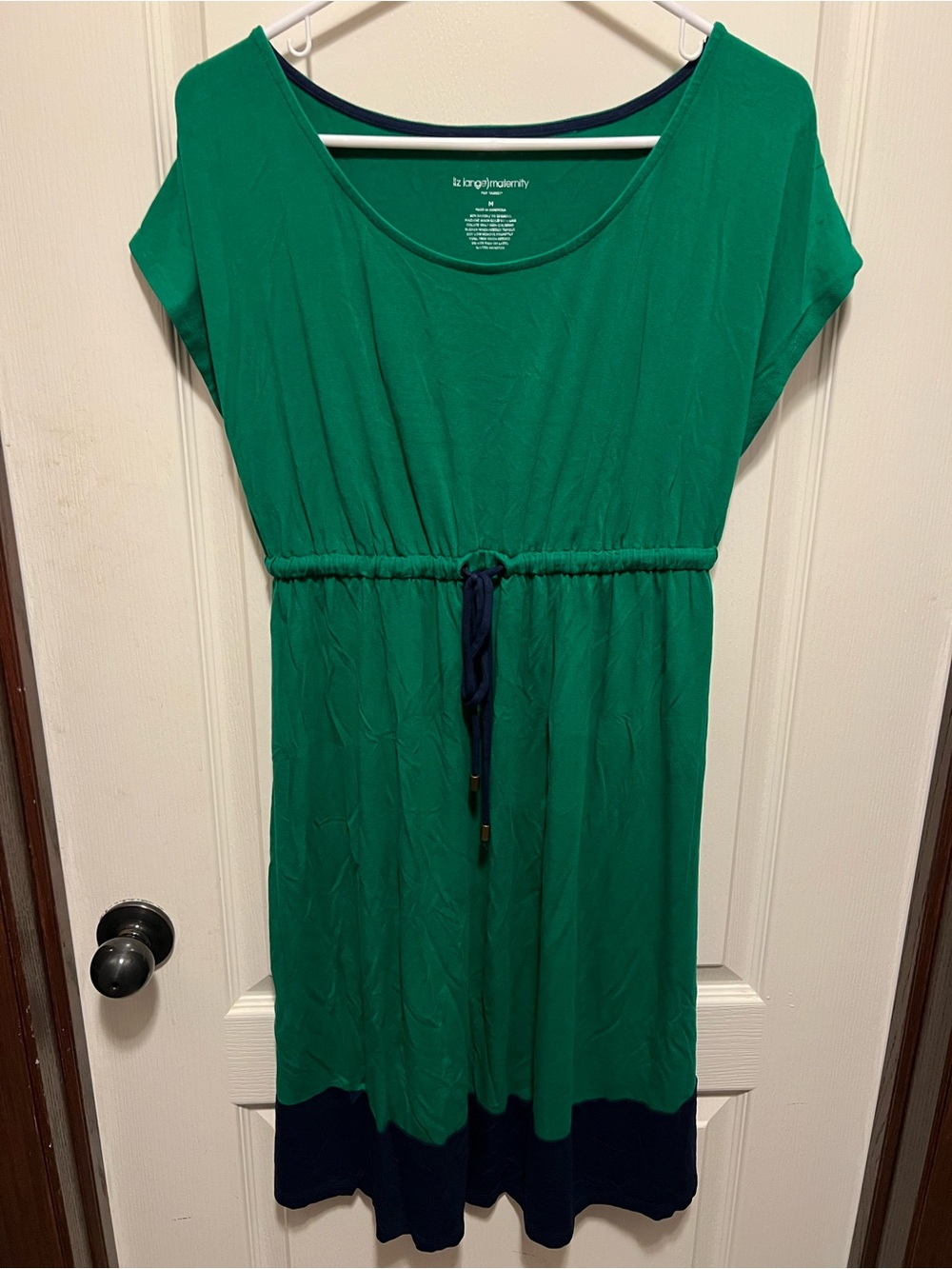 Liz Lange Maternity Green Scoop Neck Dress with Navy Trim